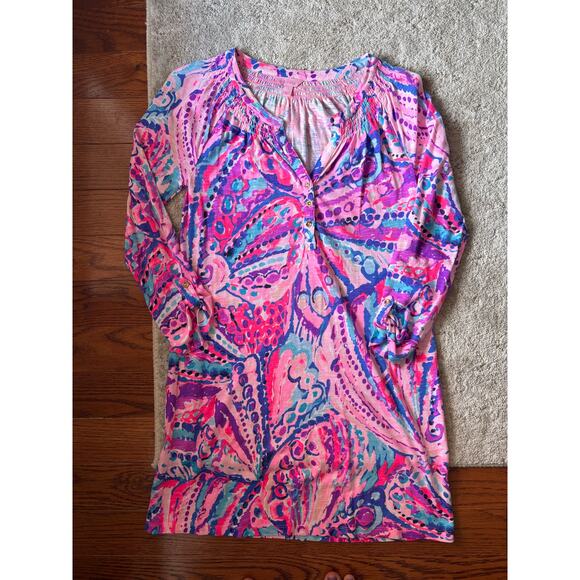 Lilly Pulitzer Sleeved Essie Dress Colony Coral Shell Out Size Small - Picture 1 of 7
